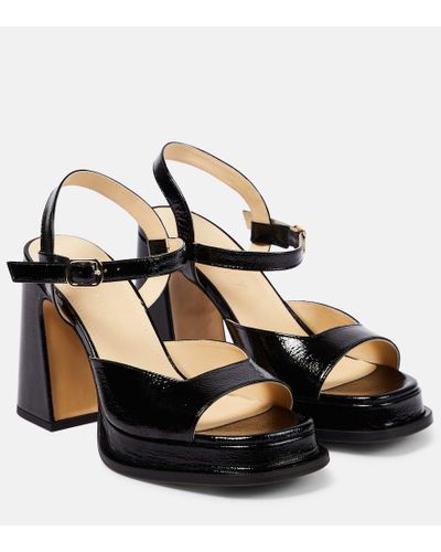 Souliers Martinez Gracia Patent Leather Platform Sandals - Black