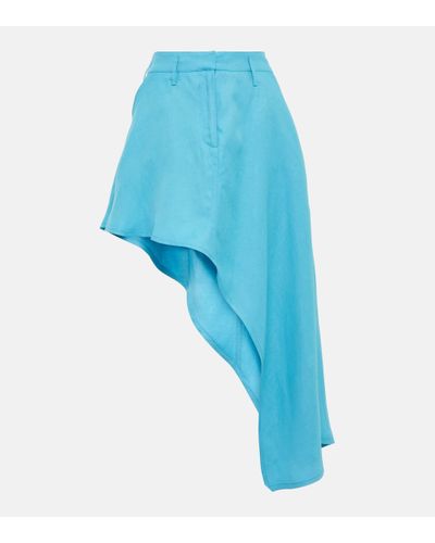 Stella McCartney Mini-jupe asymetrique en lin melange - Bleu