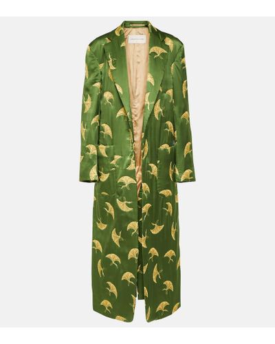 Dries Van Noten Abrigo de saten estampado - Verde