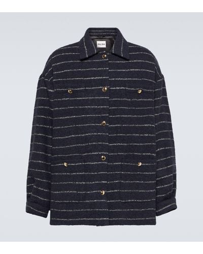 Miu Miu Striped Wool-blend Boucle Jacket - Blue