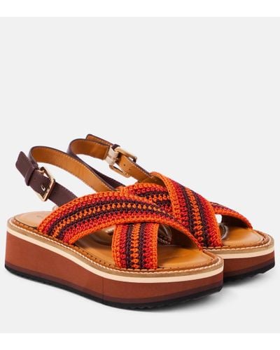 Robert Clergerie Faden Leather-trimmed Crochet Sandals - Brown