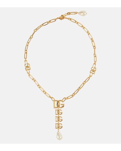 Dolce & Gabbana Dg Faux Pearl Pendant Necklace - Metallic