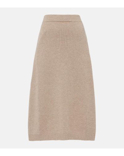 Brunello Cucinelli Wool And Silk Blend Midi Skirt - Natural