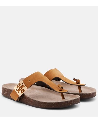 Tory Burch Mellow Suede Thong Sandals - Brown