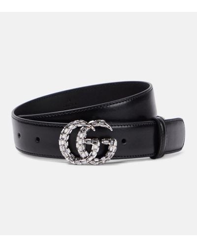 Gucci Cintura GG Marmont in pelle con cristalli - Nero
