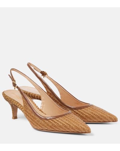 Gianvito Rossi Leith Raffia Slingback Court Shoes - Brown