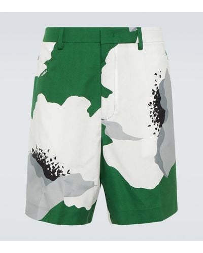 Valentino Floral Cotton Poplin Bermuda Shorts - Green