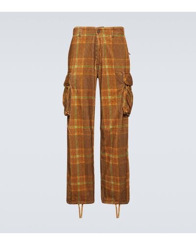 ERL Checked Corduroy Cargo Trousers - Brown