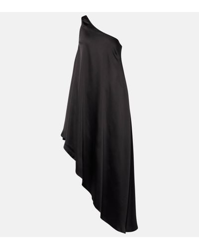 Norma Kamali Asymmetric One-shoulder Satin Midi Dress - Black