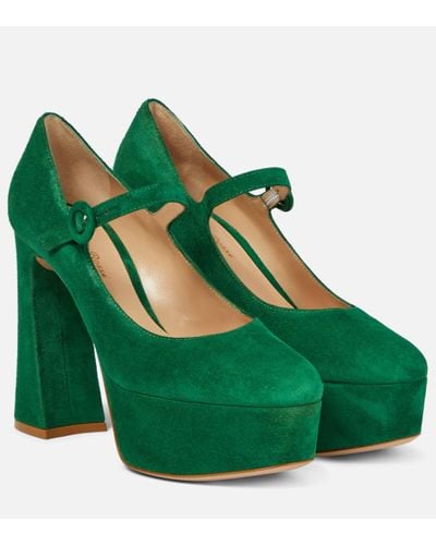 Gianvito Rossi Mary Jane Suede Leather Court Shoes - Green