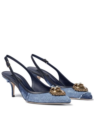 Dolce & Gabbana Devotion Denim Slingback Court Shoes - Blue