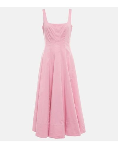 STAUD Wells Pleated Midi Dress - Pink