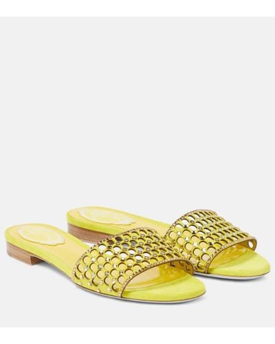 Rene Caovilla Crystal-embellished Suede Slides - Yellow