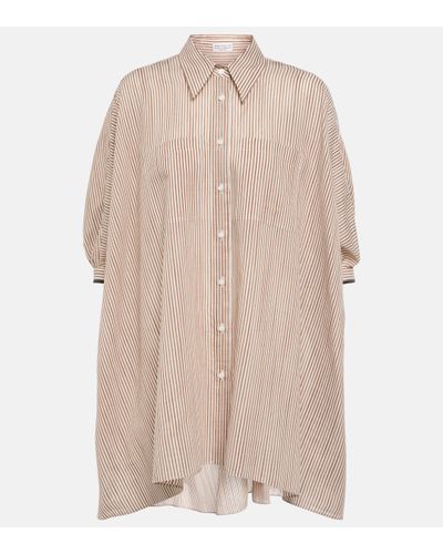 Brunello Cucinelli Chemise rayee en coton et soie melanges - Neutre