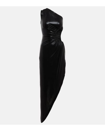 Norma Kamali Sunburst Cutout One-shoulder Lame Gown - Black