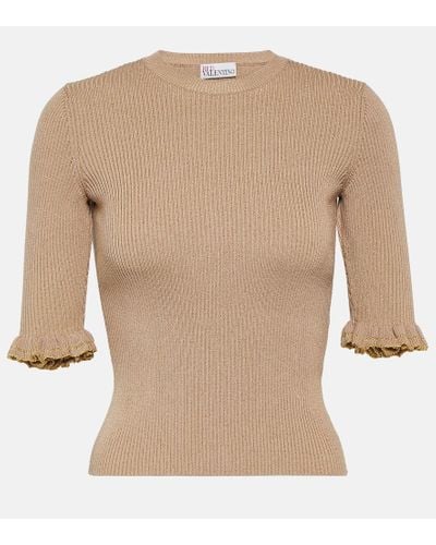 RED Valentino Ribbed-knit Wool-blend Top - Brown