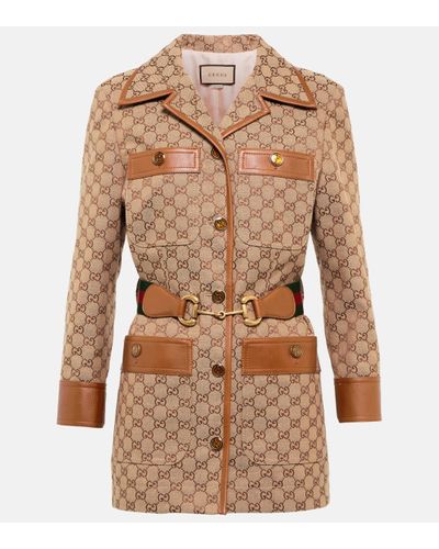 Gucci GG Canvas And Leather Jacket - Brown