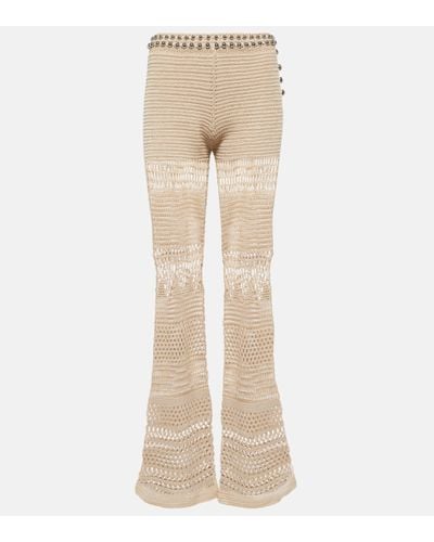 Rabanne Embellished Crochet Cotton Flared Trousers - Natural