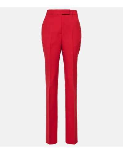 Ferragamo Pantalon a taille haute en laine vierge - Rouge