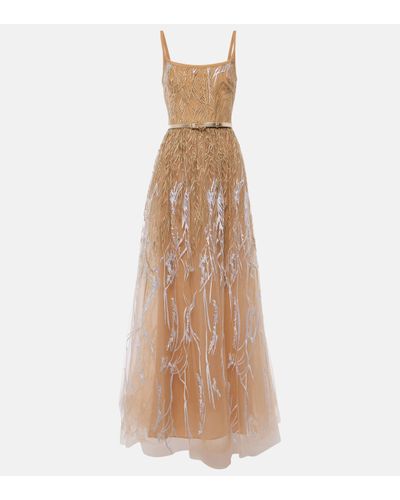 Elie Saab Arboreal Embroidered Gown - Natural