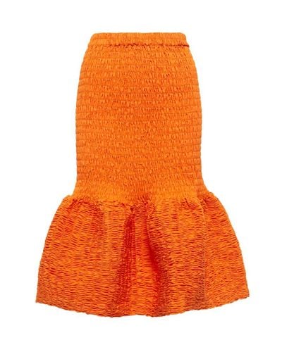 Dries Van Noten Falda midi de algodon fruncida - Naranja