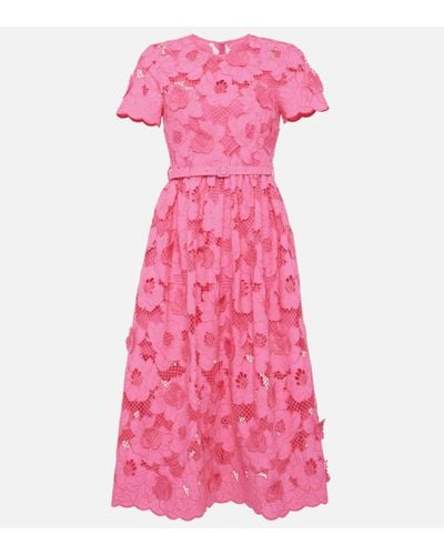 Self-Portrait Cotton-blend Lace Midi Dress - Pink