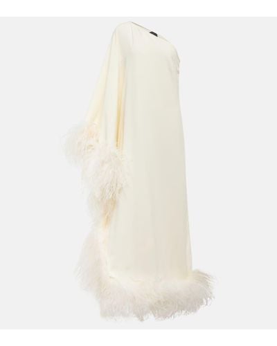 ‎Taller Marmo Ubud One-shoulder Feather-trimmed Crepe Maxi Dress - White