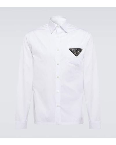 Prada Camicia in cotone con logo - Bianco