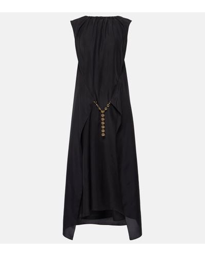 Loewe Chain-detail Ruched Silk Midi Dress - Black