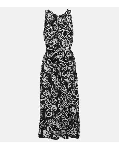 Velvet Printed Crepe Midi Dress - Black