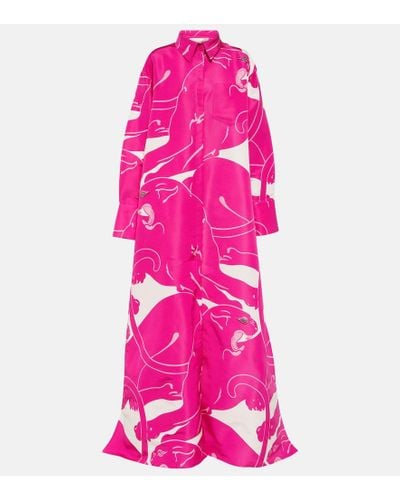 Valentino Bedruckte Robe aus Seide - Pink