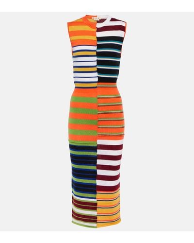 Marni Striped Wool Midi Dress - Multicolour