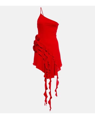 Blumarine Ruffle-trimmed One-shoulder Dress - Red