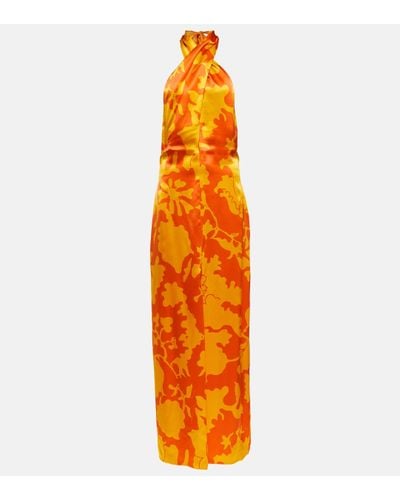 Sir. The Label Printed Silk Maxi Dress - Orange