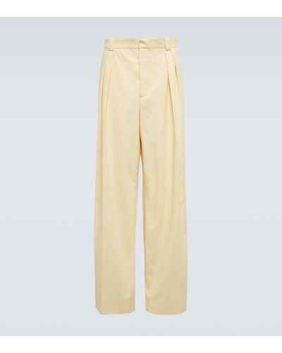 King & Tuckfield High-rise Wide-leg Cotton Trousers - Yellow
