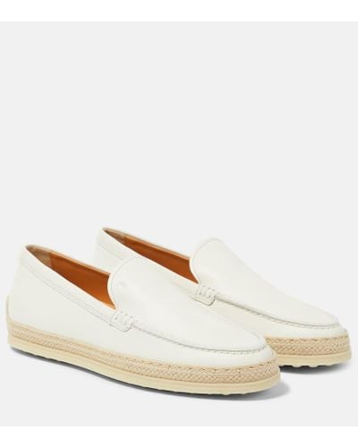 Tod's Raffia-trimmed Leather Loafers - White