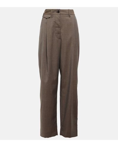 Totême High-rise Wide-leg Wool Trousers - Brown
