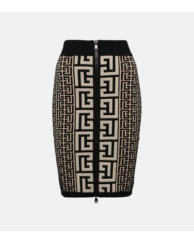 Balmain Monogram Wool-blend Miniskirt - Black
