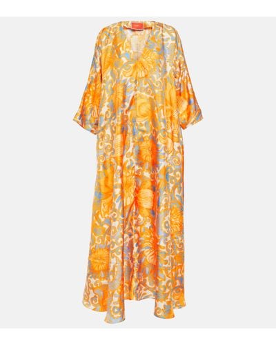 La DoubleJ Muumuu Floral Silk Twill Kaftan - Orange