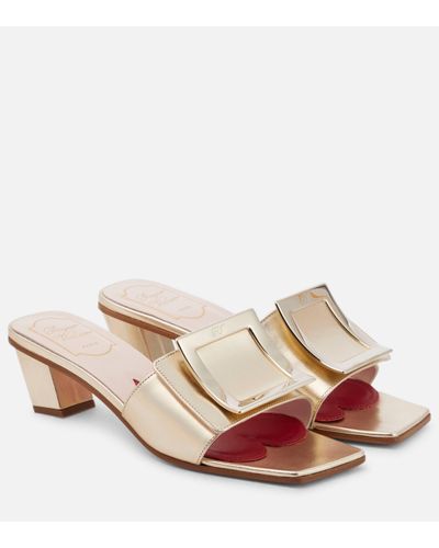 Roger Vivier Mules Love Metal Buckle en cuir metallise - Rose