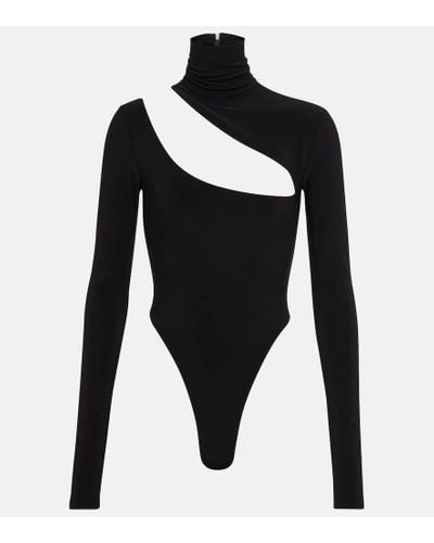 LAQUAN SMITH Turtleneck Asymmetrical Cutout Bodysuit - Black