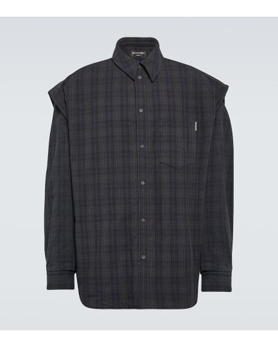 Balenciaga Camisa de franela de algodon a cuadros - Azul