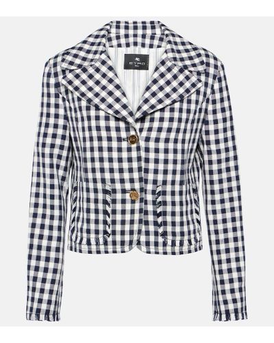 Etro Blazer cropped a quadri - Blu