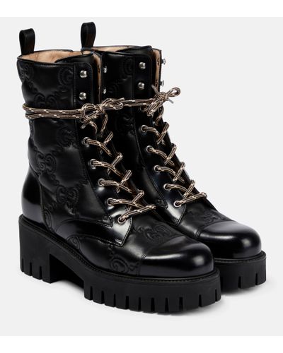 Gucci Bottines GG Matelassé À Lacets Pour - Noir