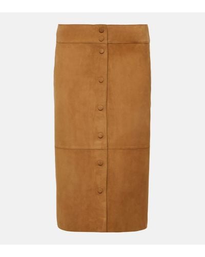 Yves Salomon High-rise Leather Midi Skirt - Brown