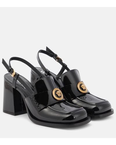 Versace Alia Patent Leather Slingback Loafer Pumps - Black
