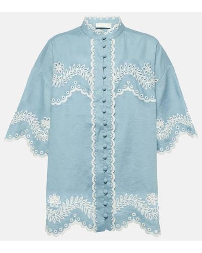 Zimmermann Camisa Junie de lino bordado - Azul
