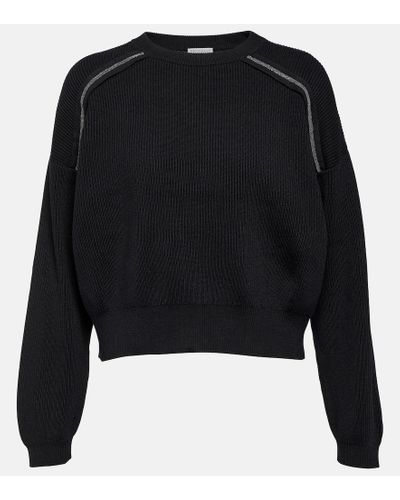 Brunello Cucinelli Verzierter Pullover aus Baumwolle - Schwarz