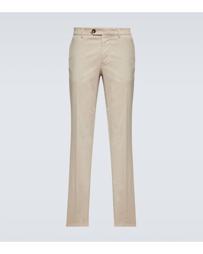 Brunello Cucinelli Mid-rise Cotton-blend Slim Trousers - Natural