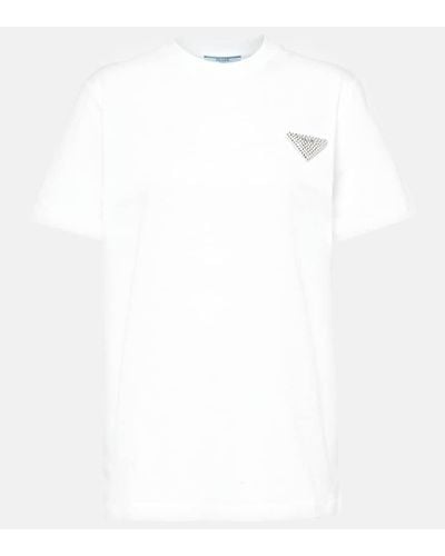 Prada Camiseta de jersey de algodon bordada - Blanco